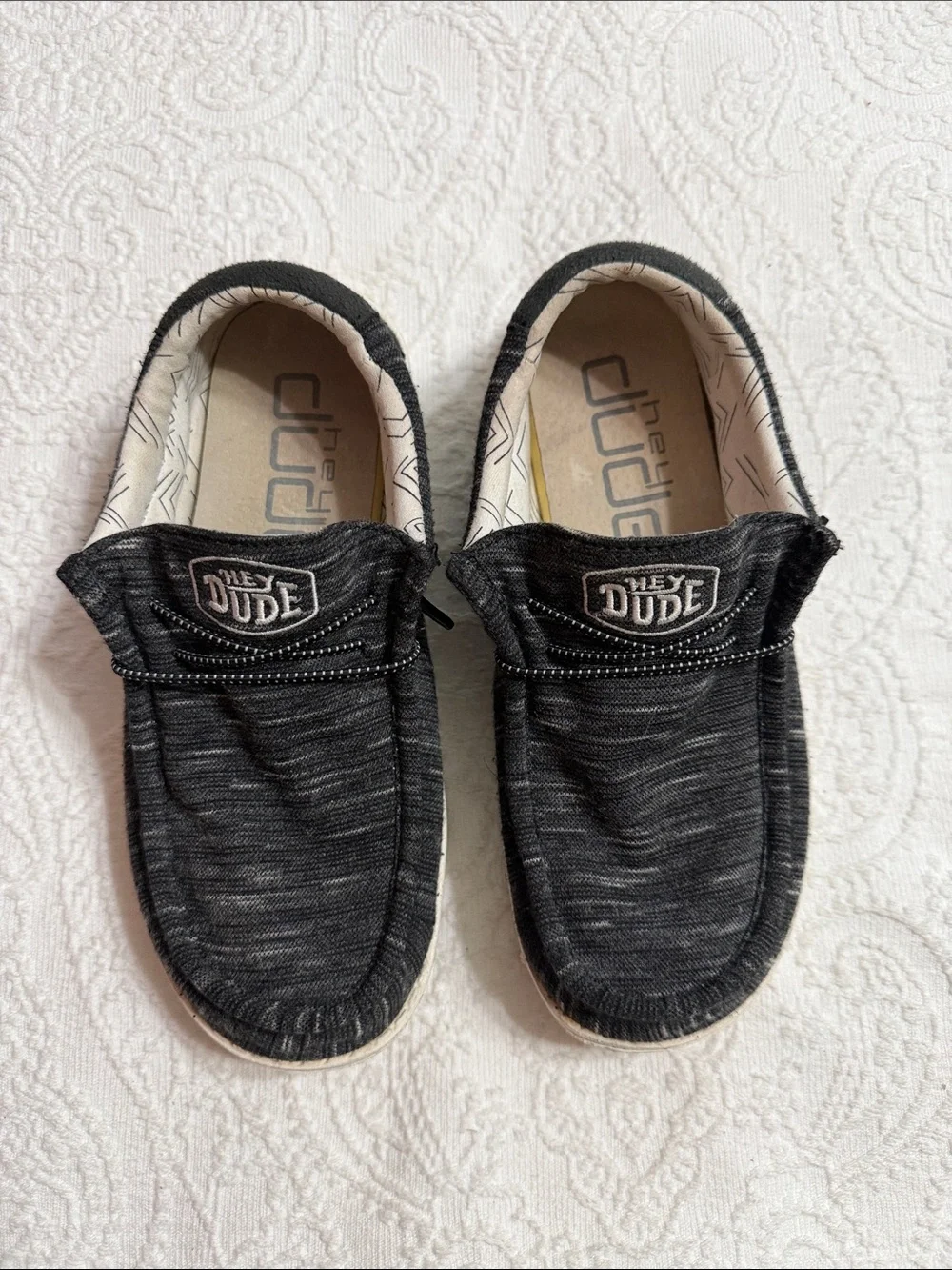 Hey Dude Kids Size 6Y Wally Youth Stretch Black Canvas Slip-On Shoes